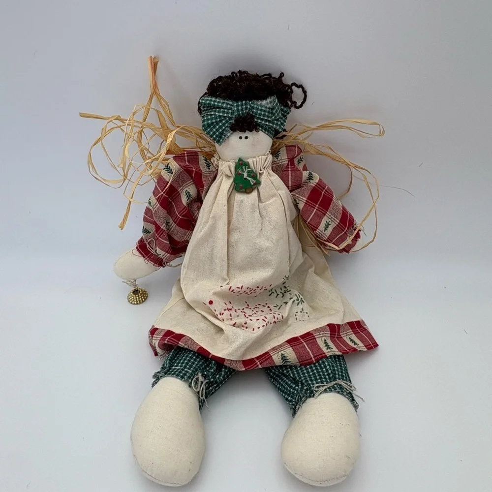 Festive Vintage Handmade Plaid Christmas Doll with “Happy Birthday Jesus”